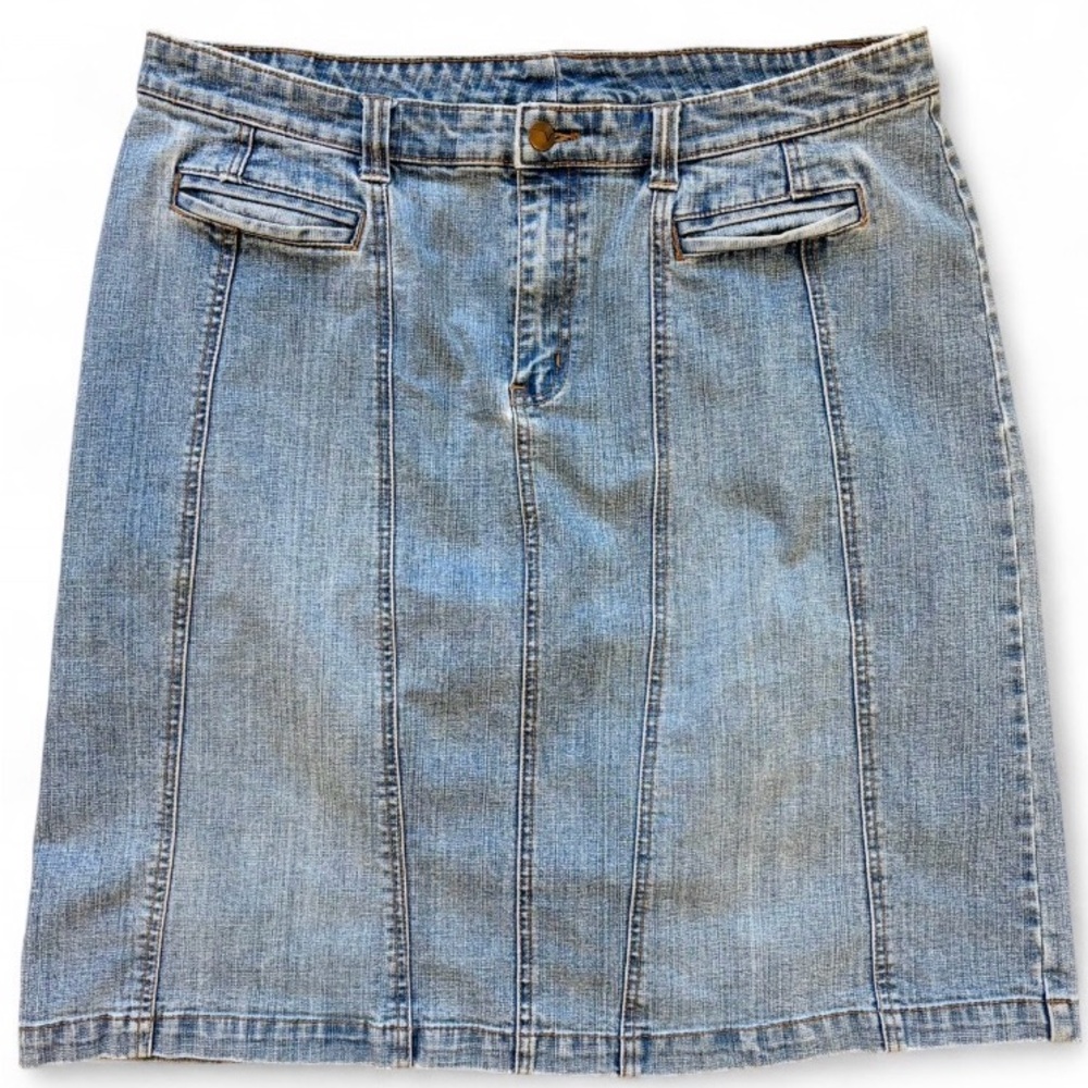Venezia Light Blue Denim Midi Skirt A-Line Panel
